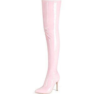 Women Pink Patent pu Side Zipper Stiletto High Heel Over The Knee Comfy Boots